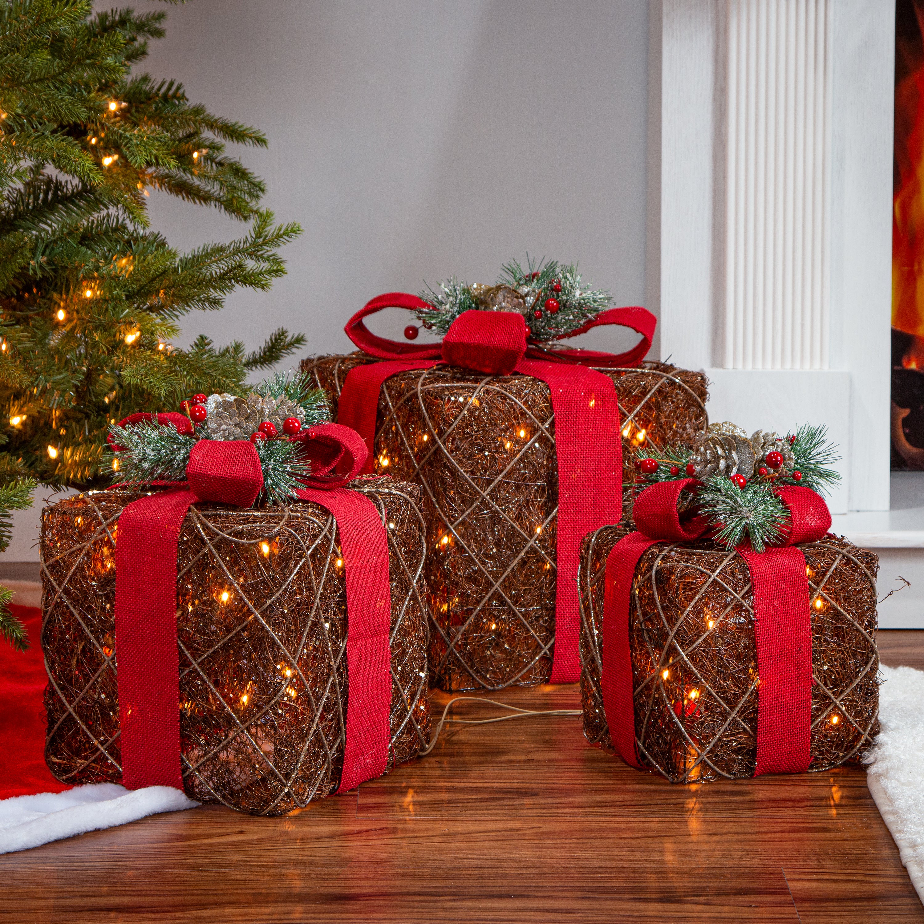 Set of 3 Holiday Vine Christmas Present LED Outdoor Yard Decor